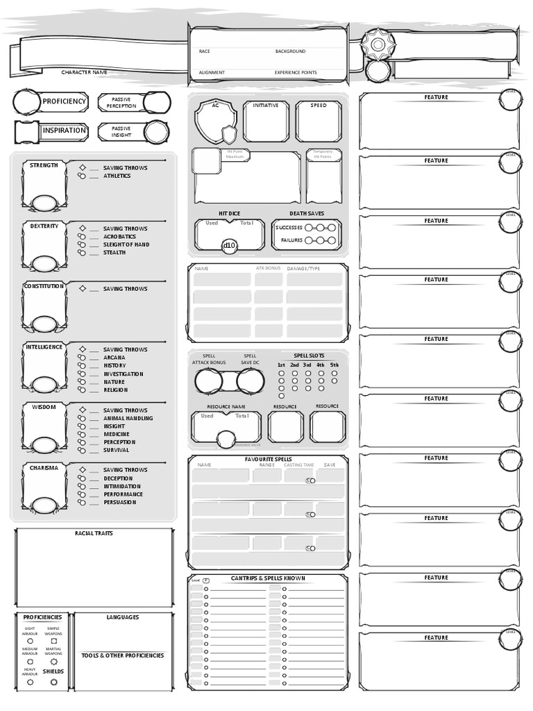 Character Sheet Warlock Multiclass 5e PDF Leisure Activities Role