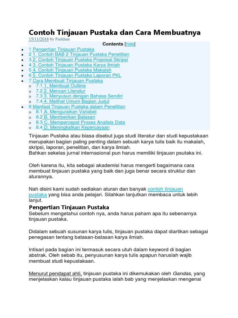 Contoh Tinjauan Pustaka Dan Cara Membuatnya Pdf