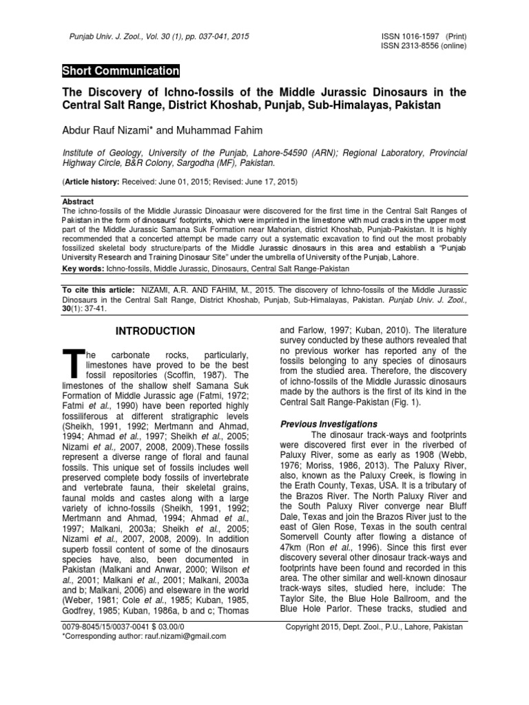 8The Discovery of IchnoFossils of The Middle Jurassic Dinosaurs in The Central Salt Range