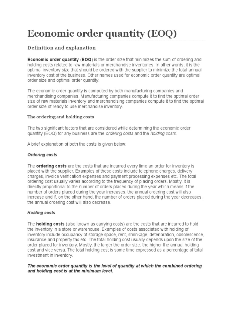 Economic Order Quantity | PDF | Inventory | Business Economics