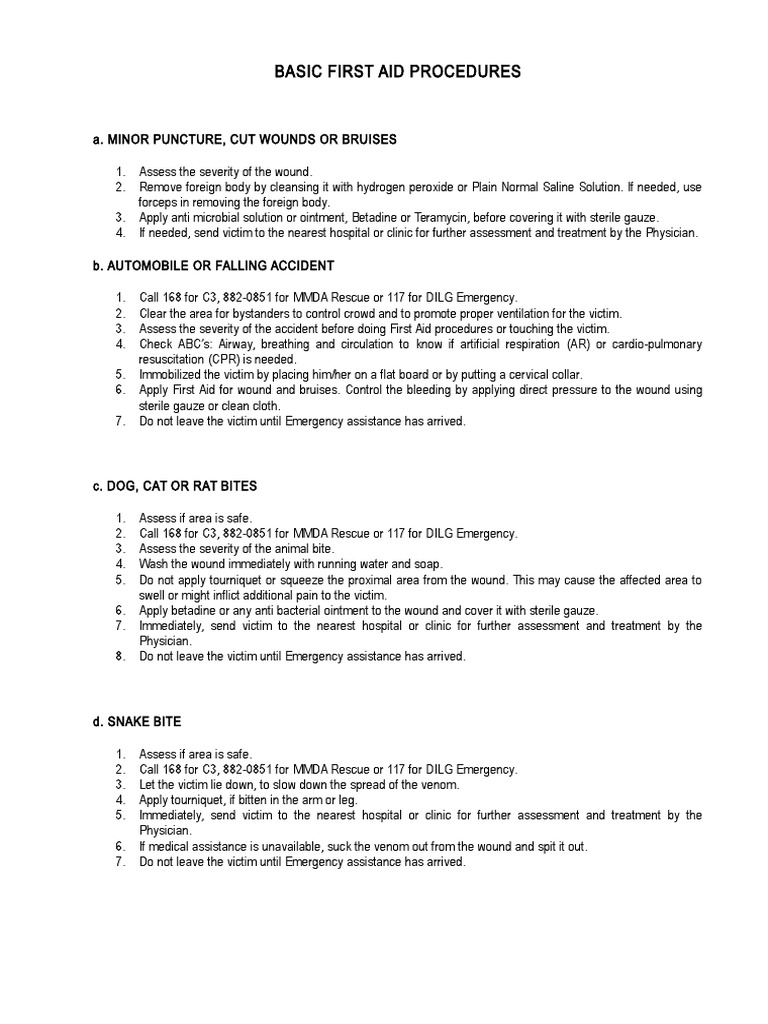 Essential First Aid Procedures Guide | PDF | Cardiopulmonary ...