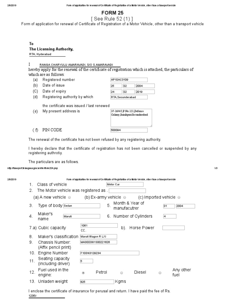 Form of Application For Renewal of Certificate of Registration of A ...