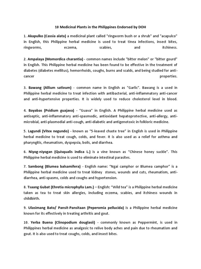 10 Medicinal Plants in The Philippines Endorsed by DOH PDF