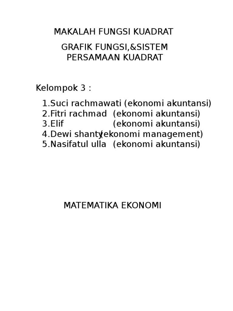 Makalah Fungsi Kuadrat Grafik Fungsiampsistem Persamaan Kuadrat 1