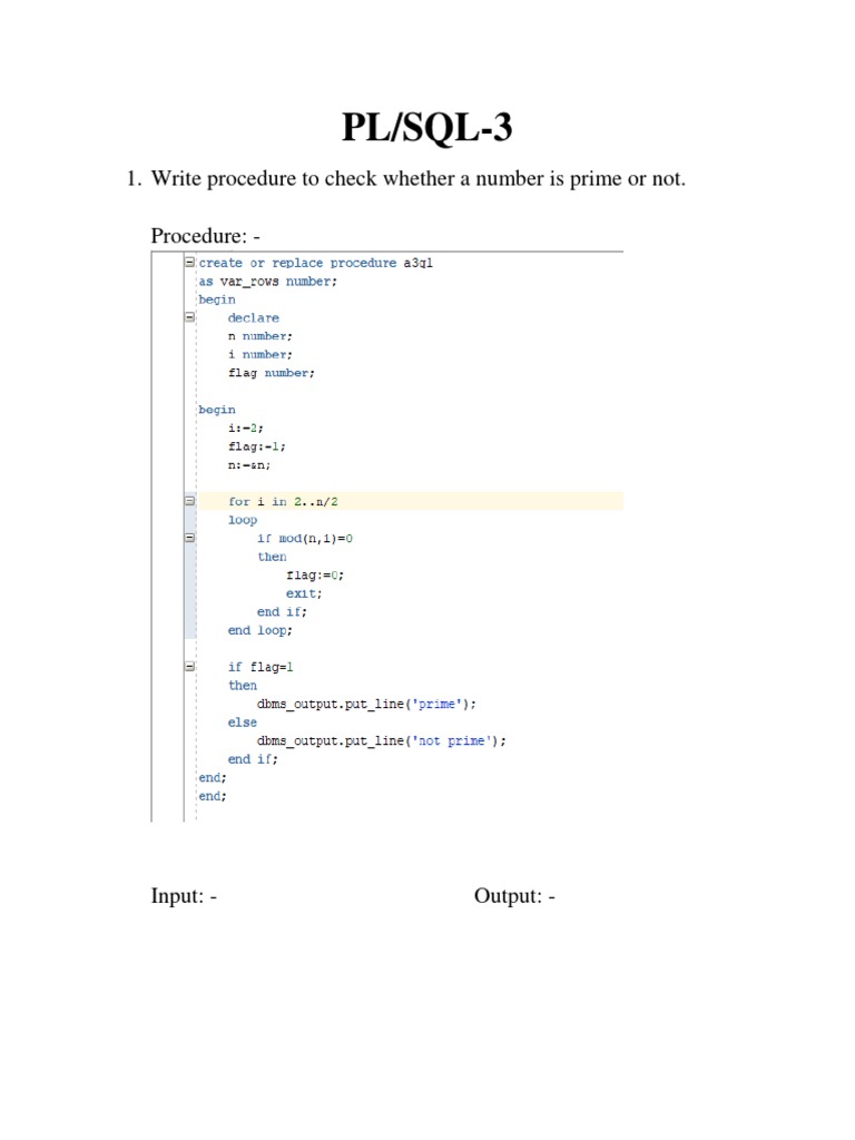 PL/SQL-3: 1. Write Procedure To Check Whether A Number Is Prime or Not ...