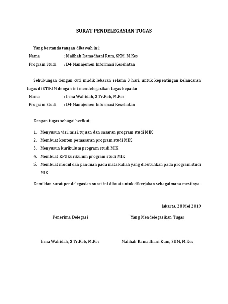 Surat Pendelegasian Tugas