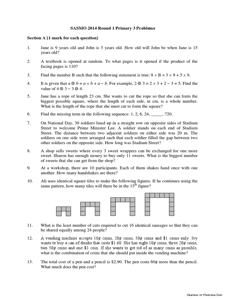 SASMO 2014 Round 1 Primary 3 Problems PDF | PDF | Teaching Mathematics
