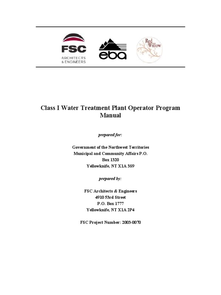 Class I Water Treatment Plant Operator Program Manual Water Quality