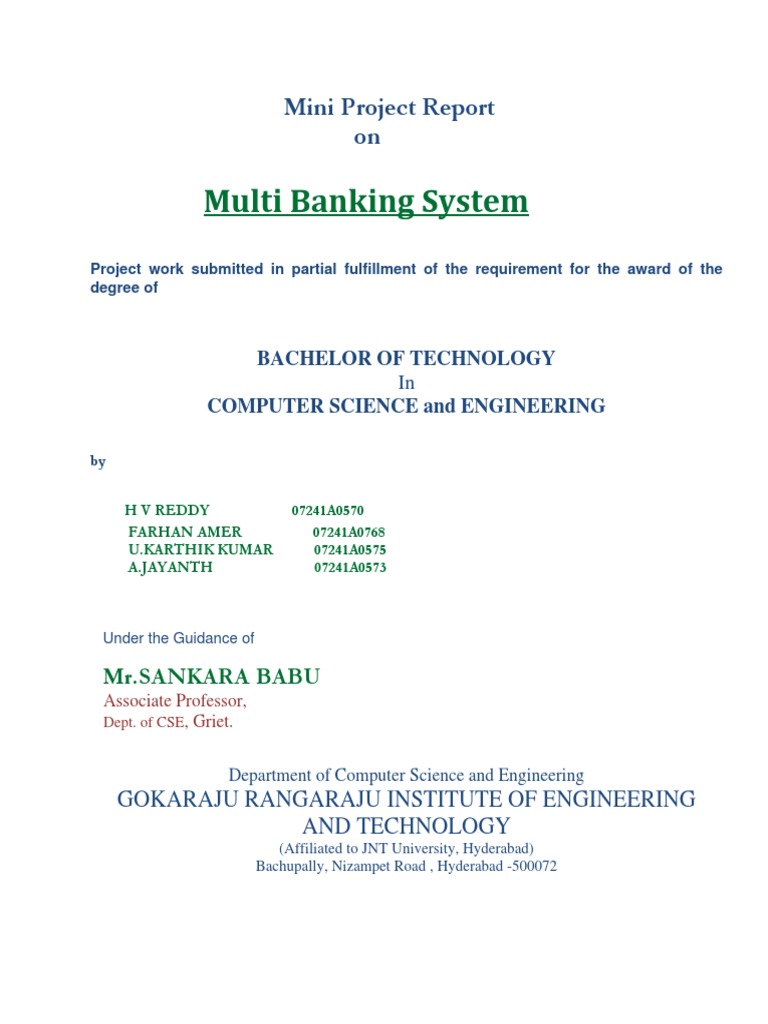 Multi Banking System: Mini Project Report On | PDF | Java Servlet ...