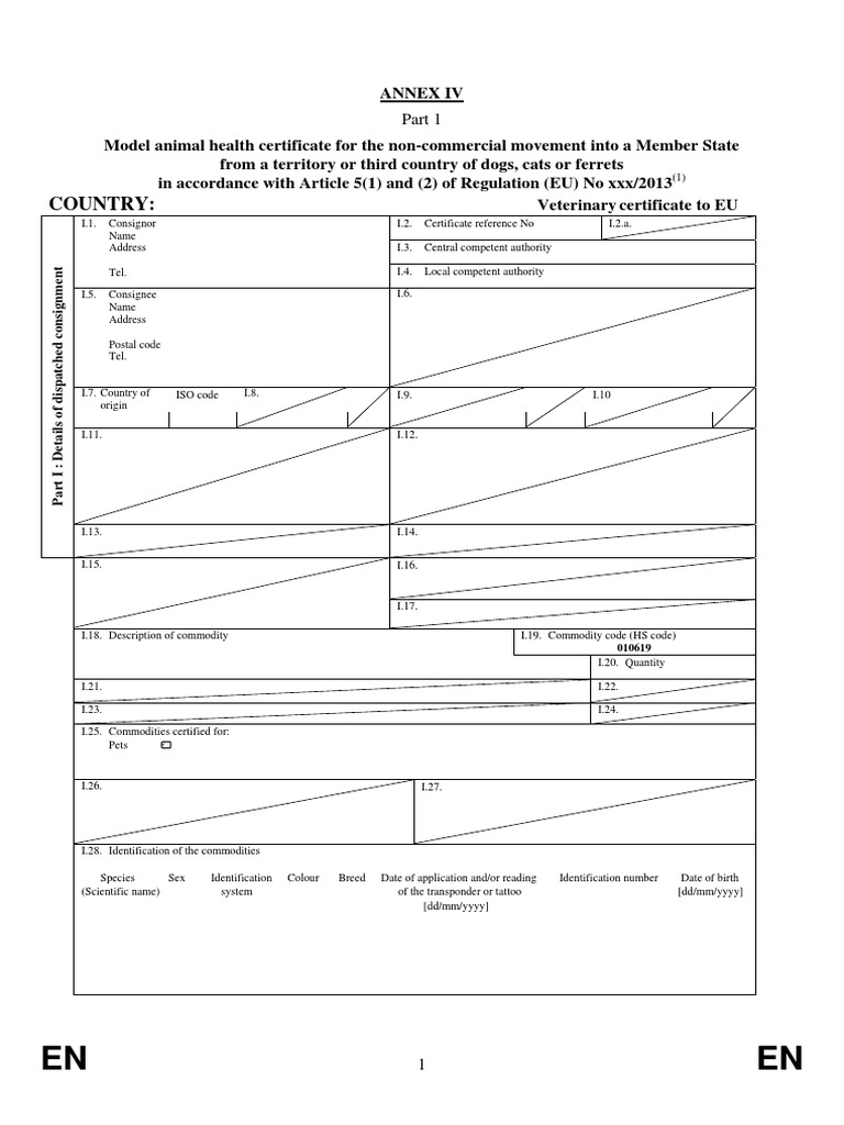 EU Animal Health Certificate Model | PDF | Member State Of The European ...