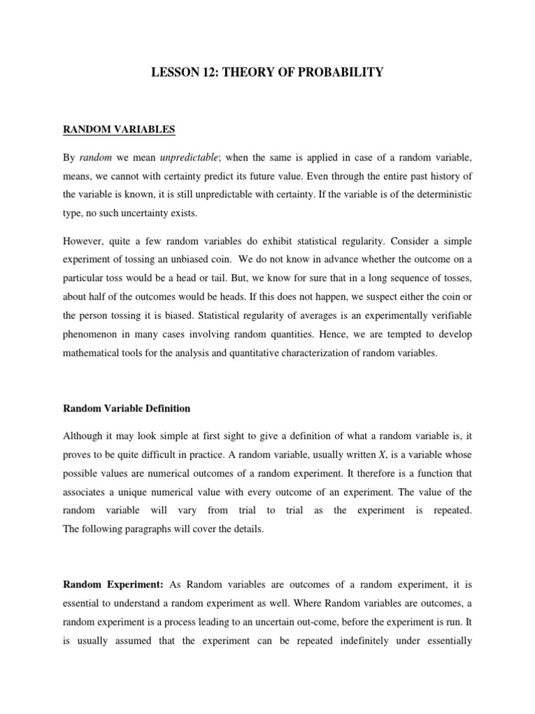 Theory of Probability Lesson on Random Variables | PDF | Random ...