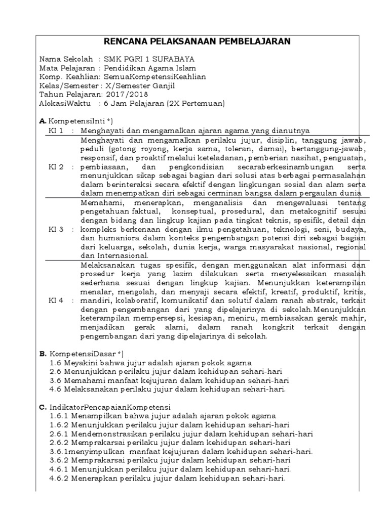 06 Rpp Mempertahankan Kejujuran Sebagai Cermin Kepribadian Docx