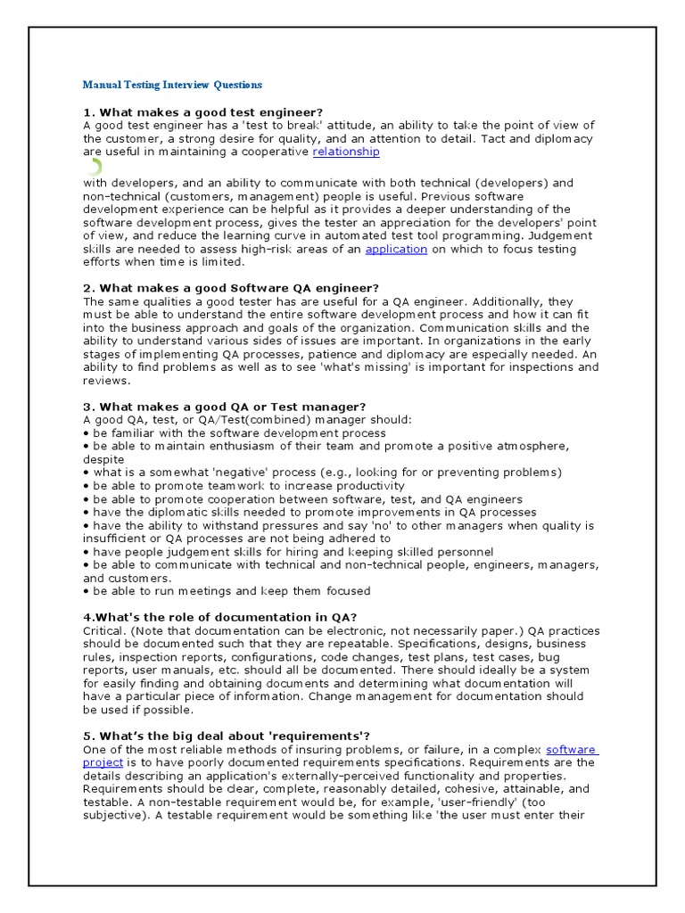 Manual Testing Interview Questions And Answers Pdf Software Testing