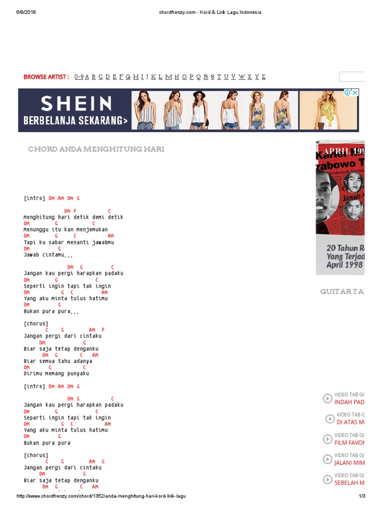 Lirik Lagu Menghitung Hari Anda Merdeka Com