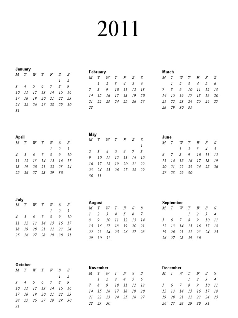 2011 Monthly Calendar Layout | PDF