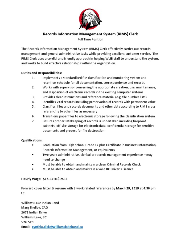 Records Information Management System (RIMS) Clerk Duties and