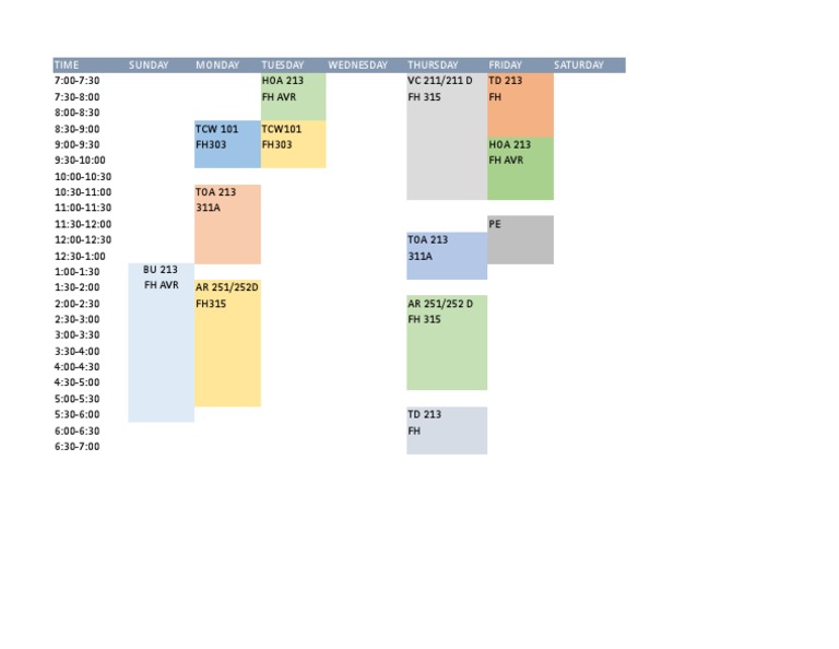 Weekly Class Schedule Overview | PDF