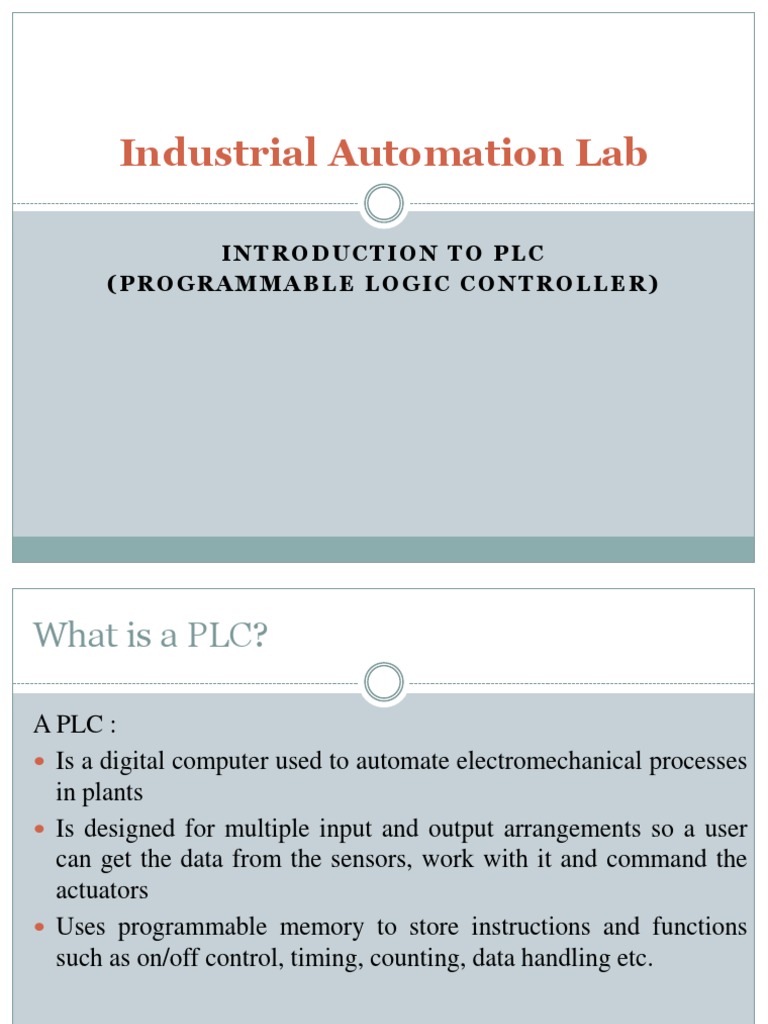 Industrial Automation Lab: Introduction To PLC (Programmable Logic ...