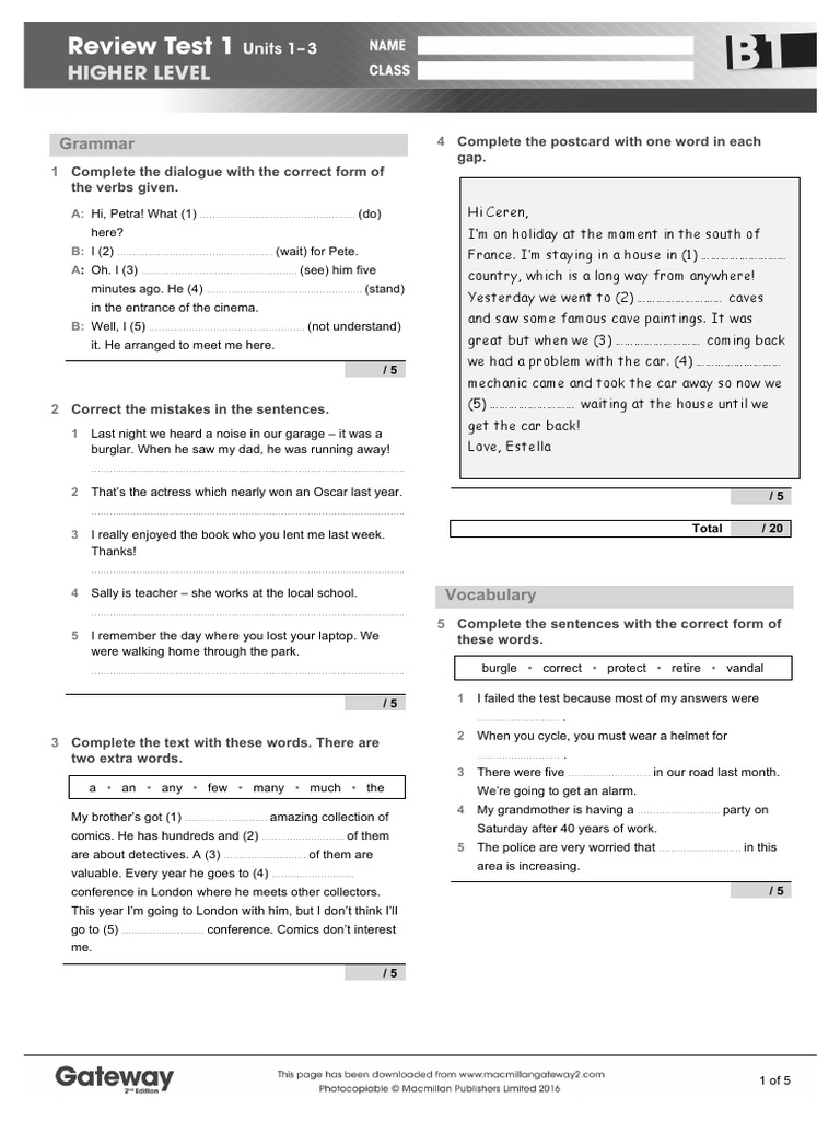 B1 Grammar and Review Test Guide | PDF | Foreign Language | Linguistics
