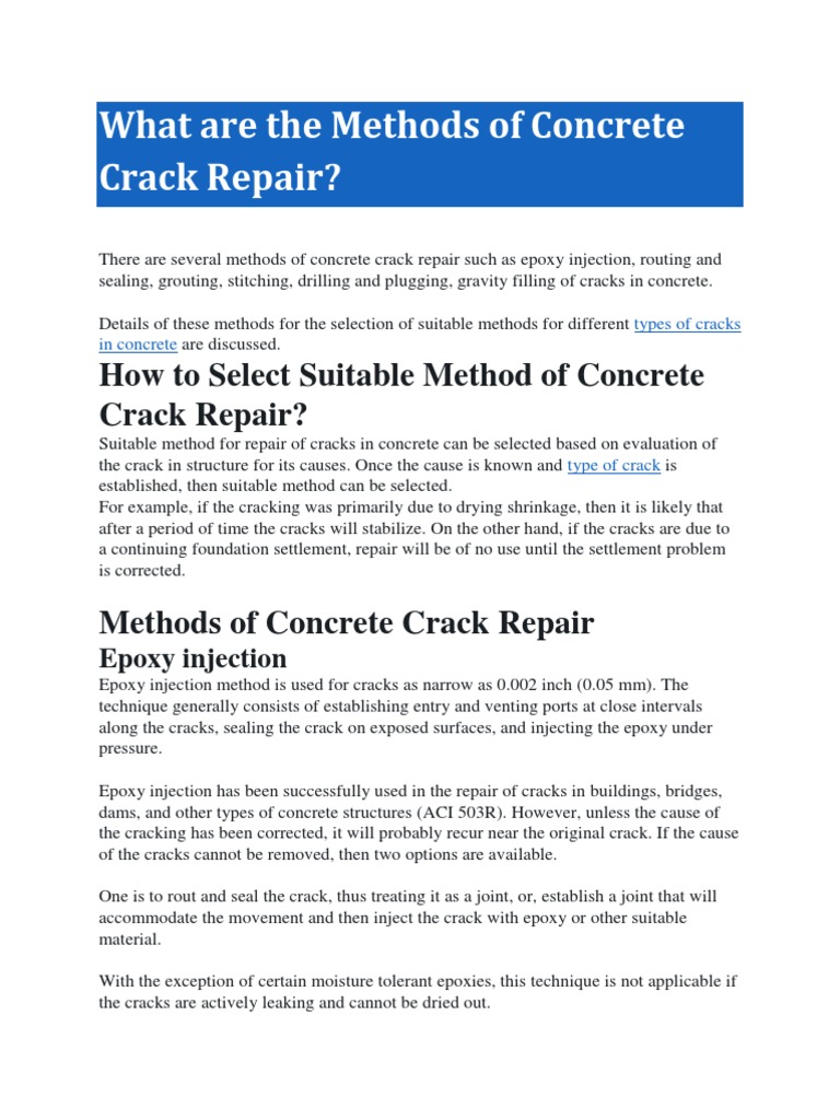 Concrete Crack Repair Methods Explained | PDF | Prestressed Concrete ...
