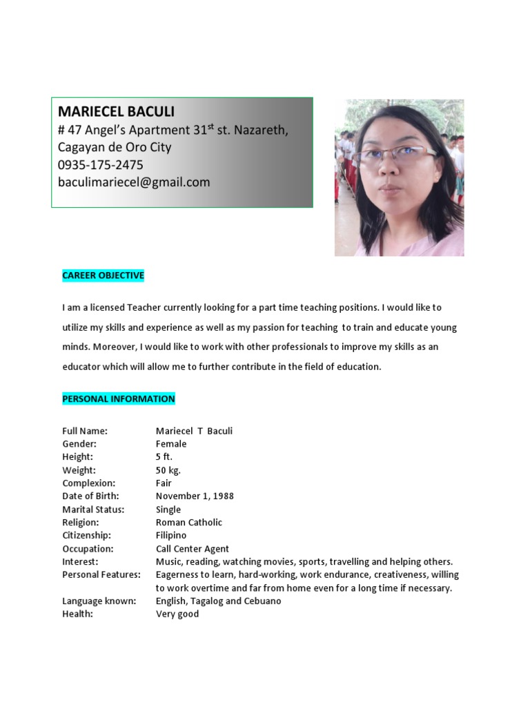 Mariecel Baculi 47 Angel's Apartment 31 St. Nazareth, Cagayan de Oro