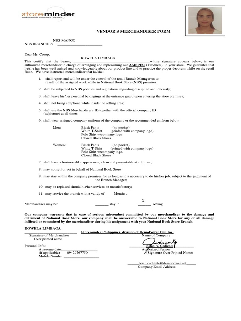 Vendor'S Merchandiser Form: 2X2 Picture | PDF | Government