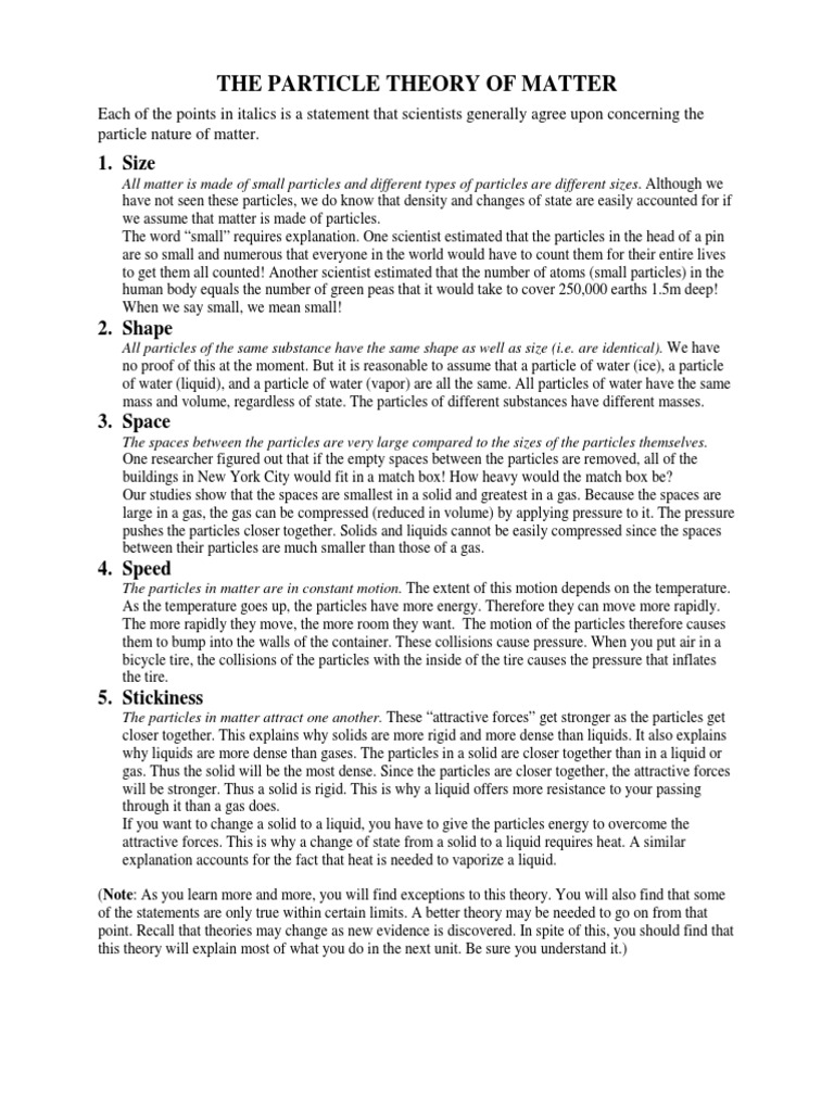 The Particle Theory Model | PDF | Gases | Liquids