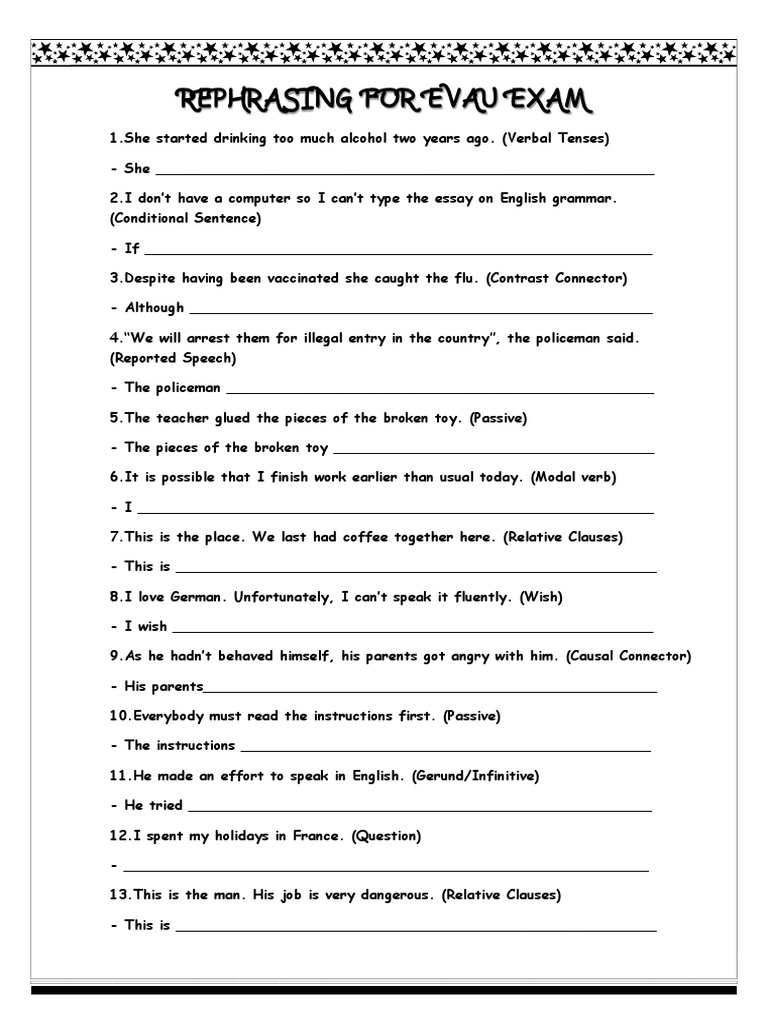 Rephrasing For Evau Exam 1 | PDF | Verb | Linguistics