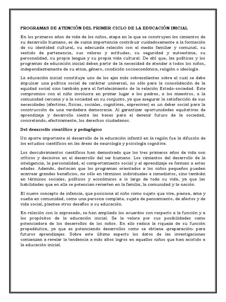 Programas de Atención en Educación Inicial | PDF | Educación de la ...