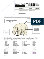 Adaptation: Name: Grade: 8 - Roll No: - 2019-20 Subject: Biology Date: - Teacher's Sign