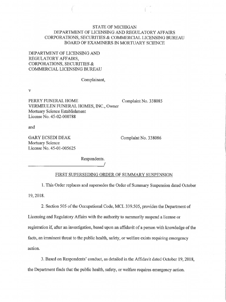 First Superseding Order of Summary Suspension (2)