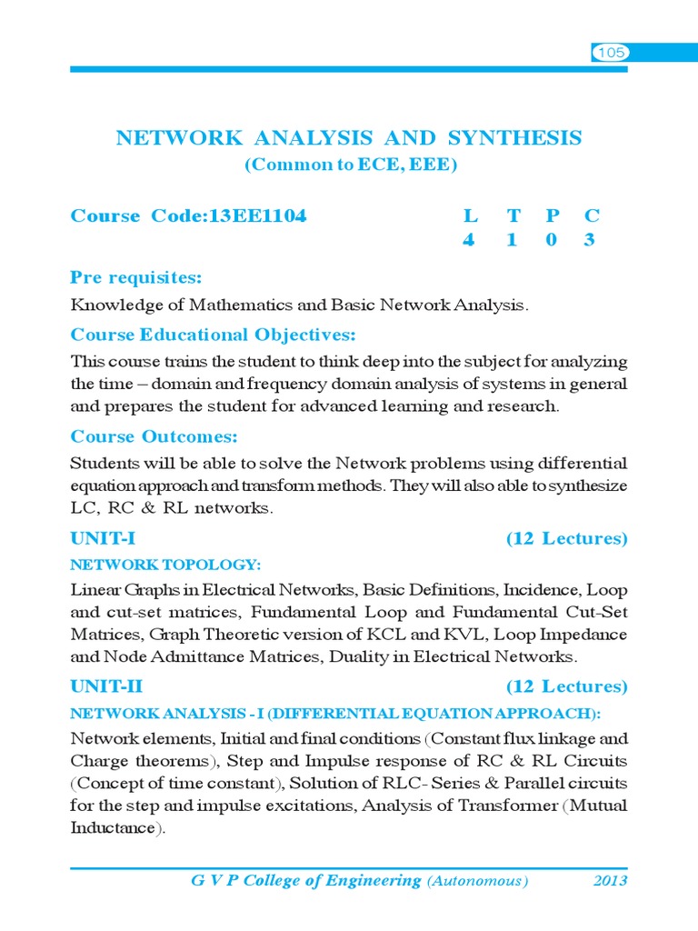 Network Analysis and Synthesis Syllabus | PDF | Network Analysis ...
