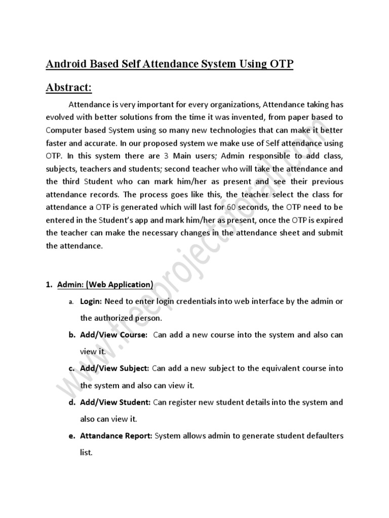 Android Based Self Attendance System Using OTP | PDF | Android ...