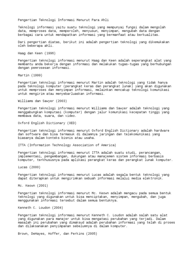 Pengertian Teknologi Informasi Menurut Para Ahli Pdf