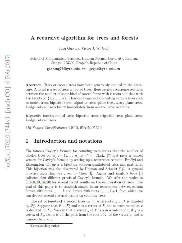A Recursive Algorithm For Trees and Forests: Keywords | PDF | Graph ...