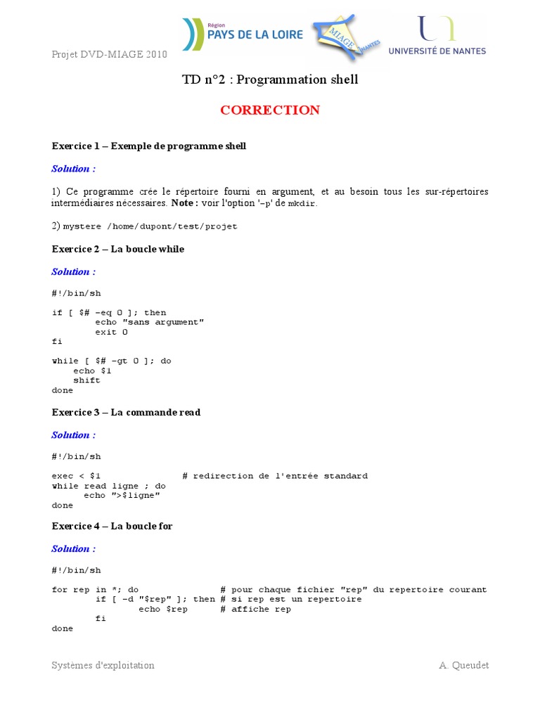 Exercices de Programmation Shell 2010 | PDF | Structure de contrôle ...
