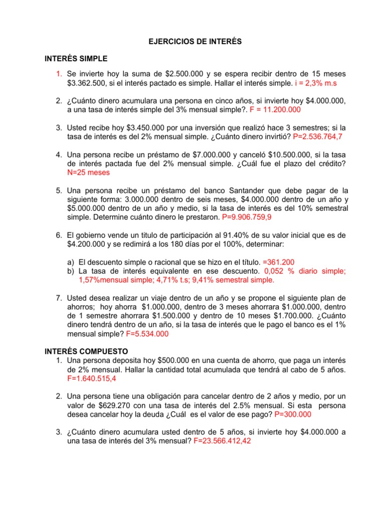 Ejercicios Tasa de Interes | PDF | Tasas de interés | Interés
