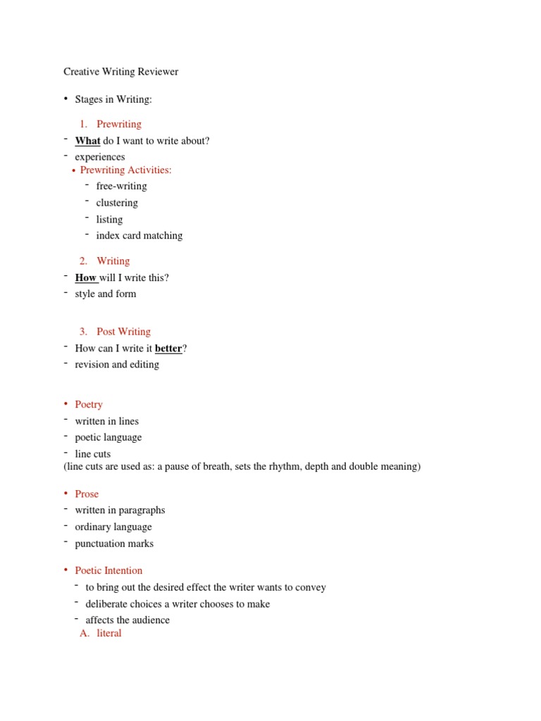 A Guide to the Stages of Writing, Forms of Creative Writing, and Poetic