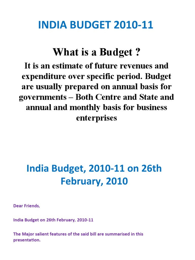 INDIA BUDGET 2010-11: What Is A Budget ? | PDF | Taxes | Excise
