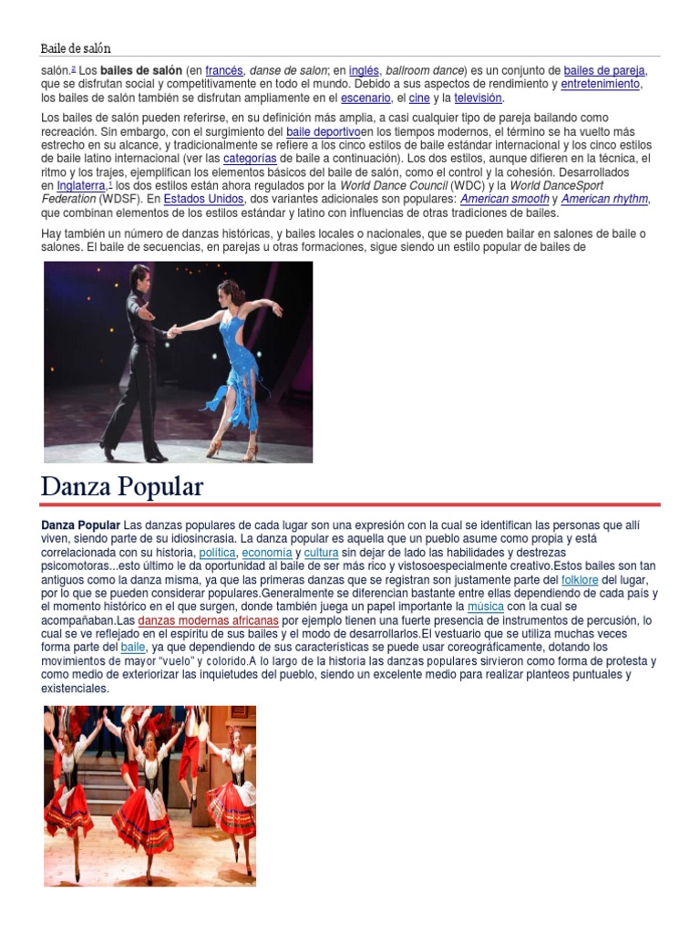 Tipos de bailes de salón y su historia | PDF | Baile de salón | Bailes