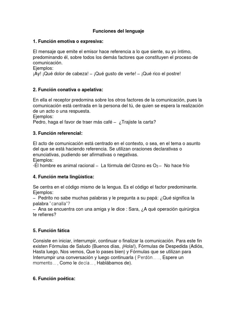 Seis funciones del lenguaje explicadas | PDF | Artes del Lenguaje y ...