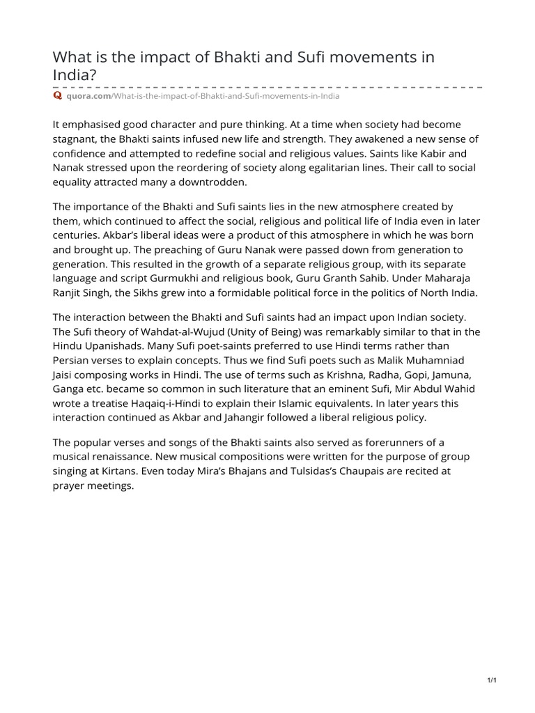 What Is The Impact of Bhakti and Sufi Movements in India | PDF