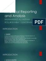 Financial Reporting and Analysis: Muhammad Ali Akram ROLL#33 MBA 1.5 (MORNING)