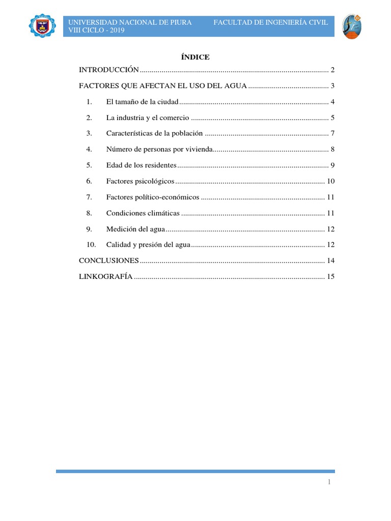 Factores que Afectan el Uso del Agua | PDF | Consumo (economía ...