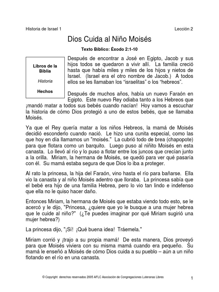 2 Dios Cuida El Nino Moises Pdf Moises Biblia