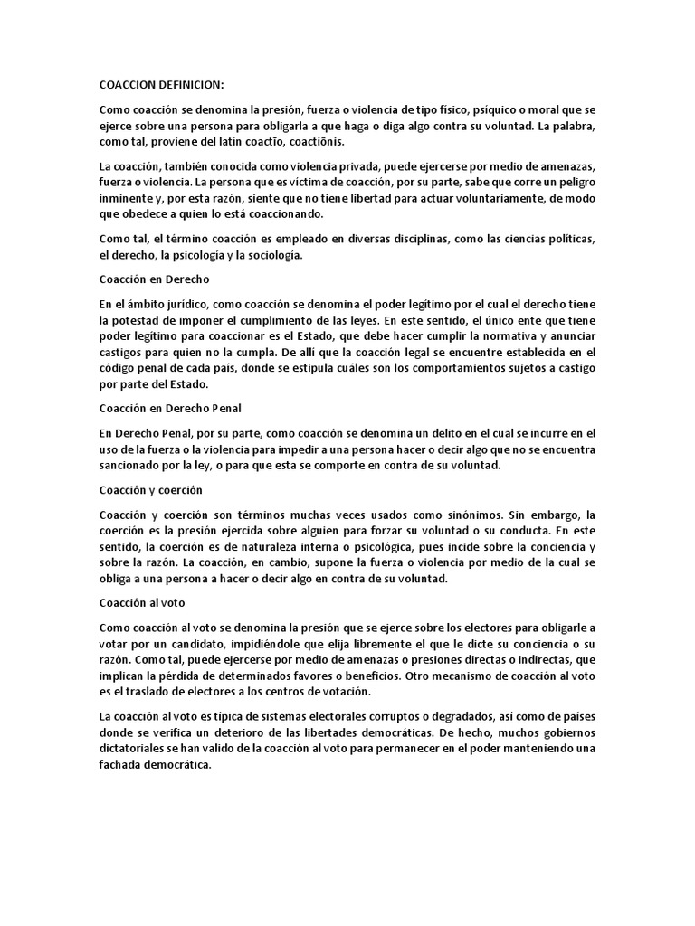 Coaccion Definicion PDF Votación Coerción