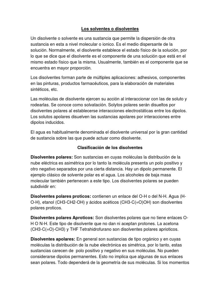 Tipos y Usos de Solventes Químicos | PDF | Solvente | Polaridad química