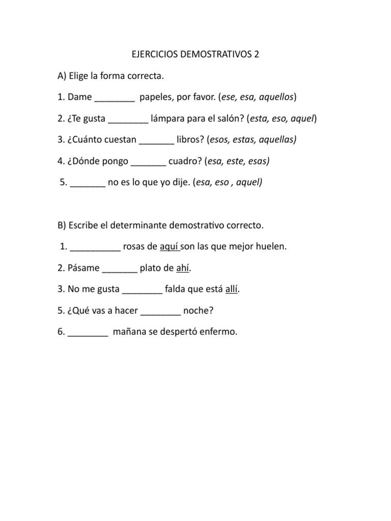 Ejercicios de Pronombres Demostrativos | PDF | Artes del Lenguaje y ...