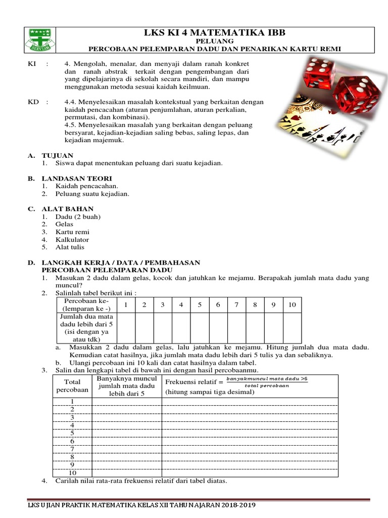 Lks Peluang Ujian Praktik Peluang Kelas Xii