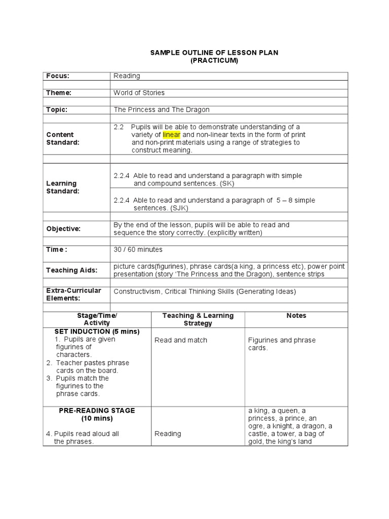 Focus: Theme: Topic:: Sample Outline of Lesson Plan (Practicum) | PDF ...